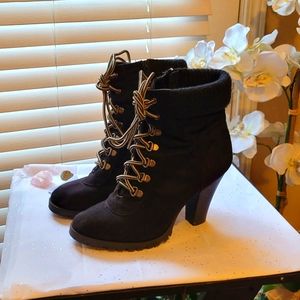 Paprika Black Suede Combat Boots Heels